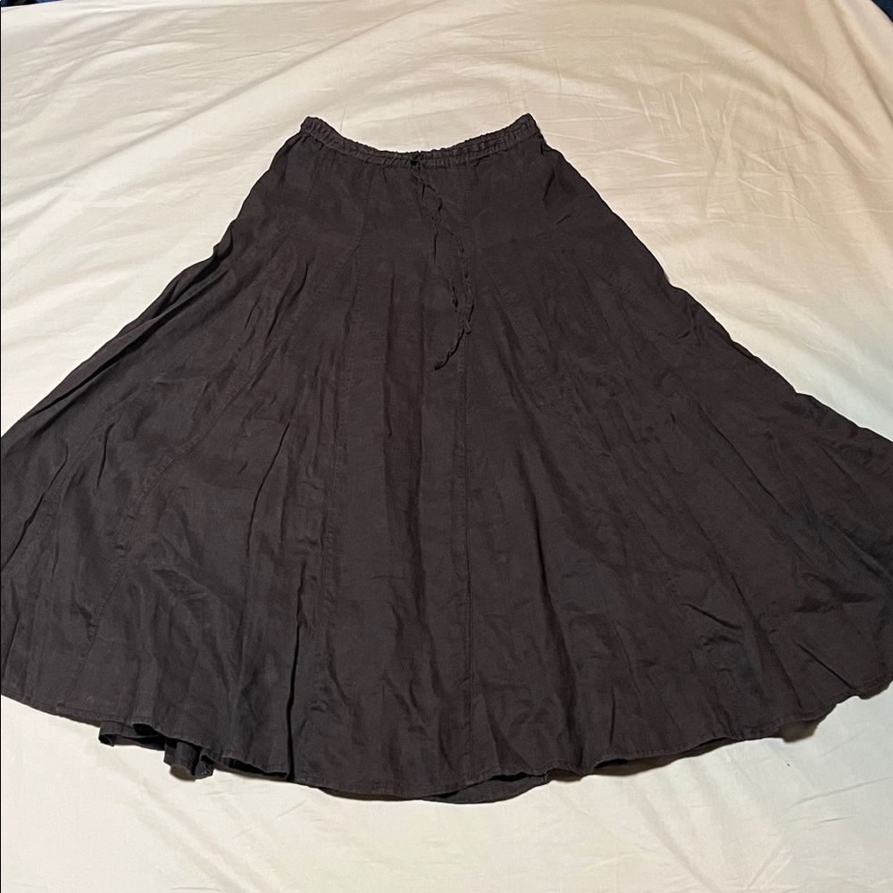 Ann Taylor 100% Linen Brown Drawstring Maxi Skirt Sz S
